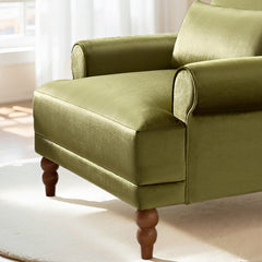 Accent Armchair, Green Velvet with Brown Wood Legs