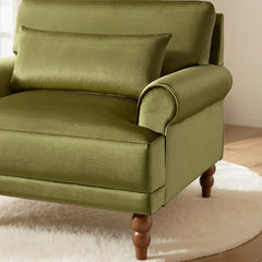 Accent Armchair, Green Velvet with Brown Wood Legs