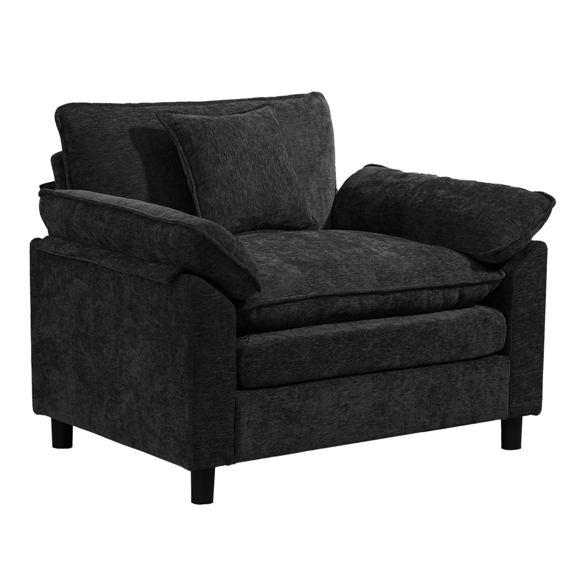 Accent Armchair in Black Chenille with Pillow Top Arms