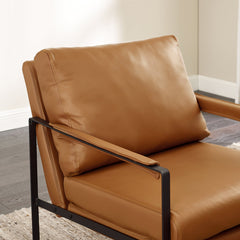 Accent Armchair in Brown Genuine Leather with Black Metal Legs