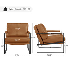Accent Armchair in Brown Genuine Leather with Black Metal Legs
