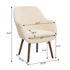 Accent Armchair in Cream Sherpa with Coffee Bean Solid Wood Legs