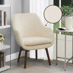 Accent Armchair in Cream Sherpa with Coffee Bean Solid Wood Legs