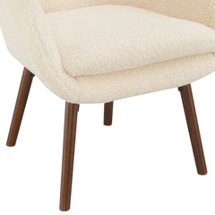 Accent Armchair in Cream Sherpa with Coffee Bean Solid Wood Legs