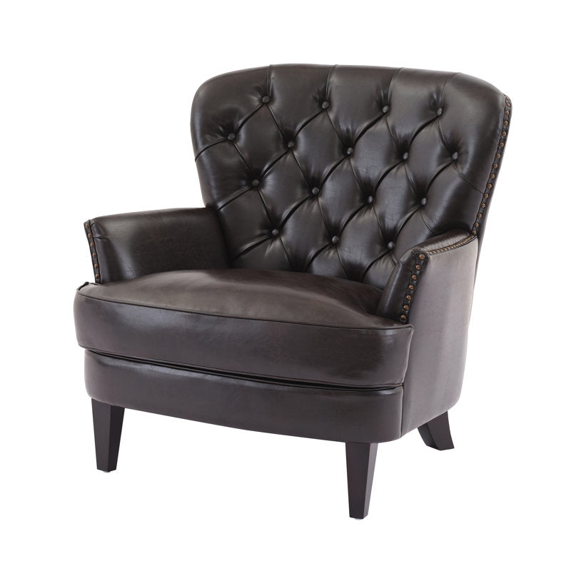 Accent Armchair in Dark Brown Faux Leather with Black Legs