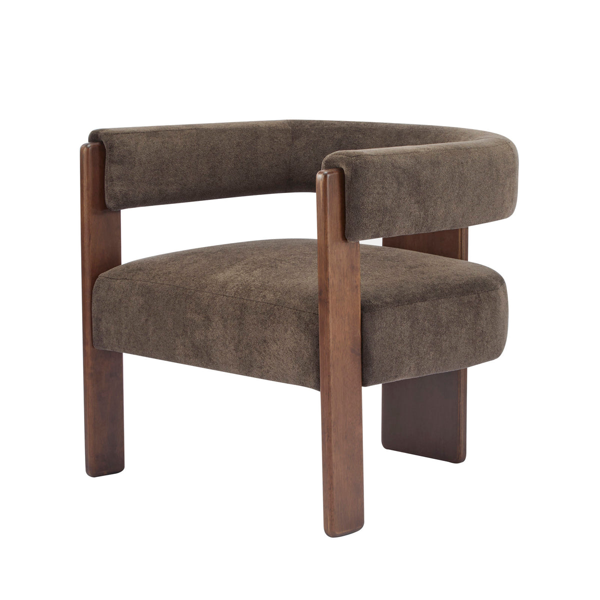 Accent Armchair in Dark Brown Velvet with Walnut Legs