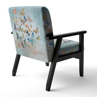Accent Armchair in Gray and Blue Velvet with Black Legs