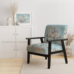 Accent Armchair in Gray and Blue Velvet with Black Legs