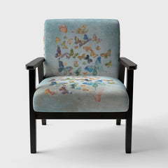 Accent Armchair in Gray and Blue Velvet with Black Legs