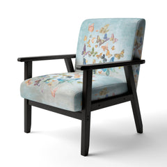 Accent Armchair in Gray and Blue Velvet with Black Legs