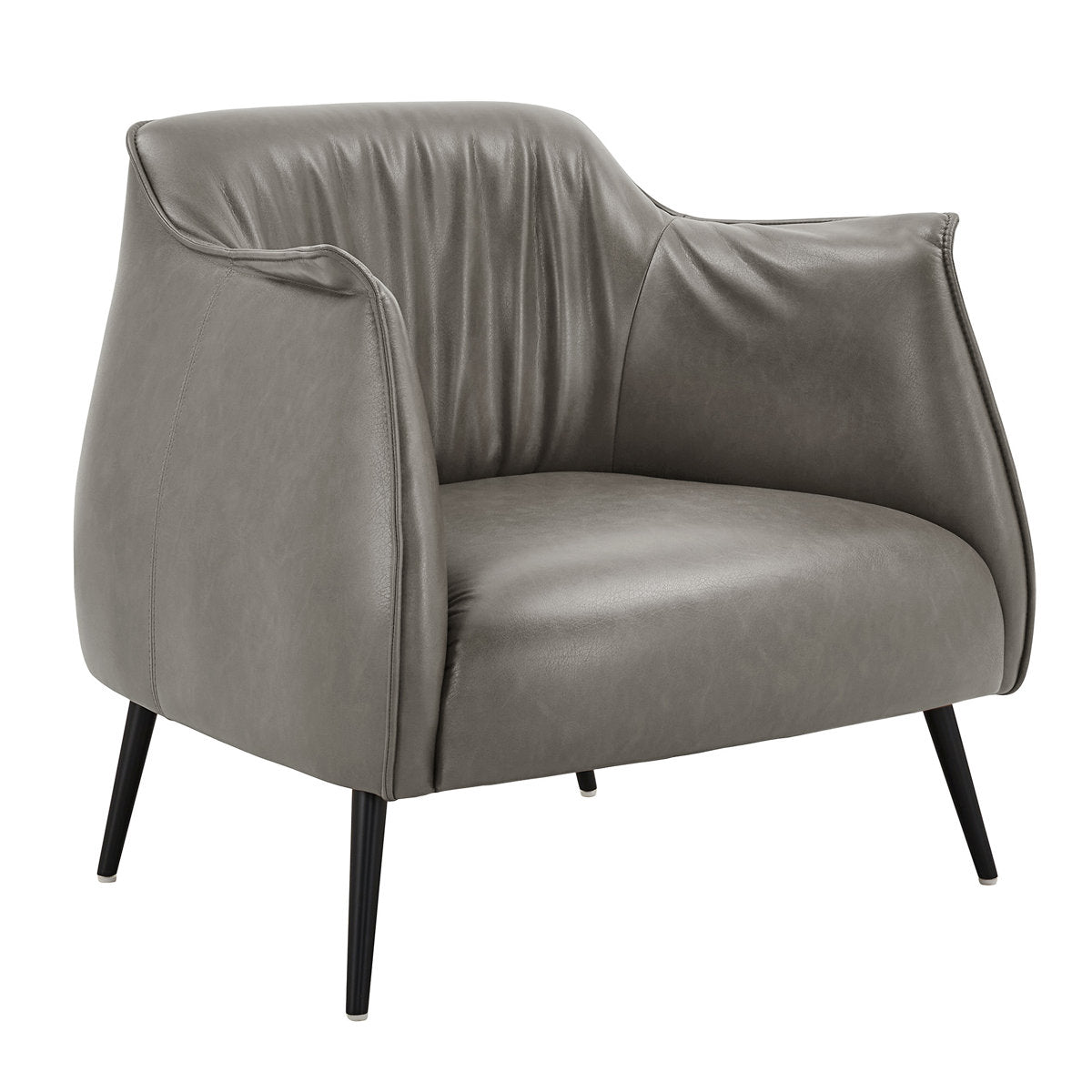 Accent Armchair in Gray Faux Leather with Black Iron Legs