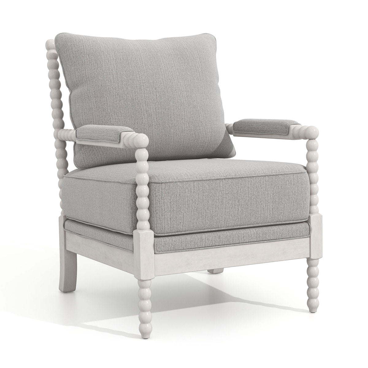Accent Armchair in Gray Striped Polyester with Solid Wood Frame