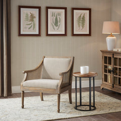 Accent Armchair in Polyester with Cane Arms and Solid Wood Frame