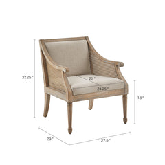 Accent Armchair in Polyester with Cane Arms and Solid Wood Frame