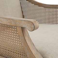Accent Armchair in Polyester with Cane Arms and Solid Wood Frame