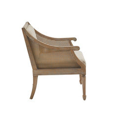 Accent Armchair in Polyester with Cane Arms and Solid Wood Frame