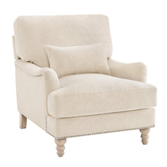 Accent Armchair in Warm Beige Polyester with Gray Wood Legs