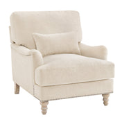 Accent Armchair in Warm Beige Polyester with Gray Wood Legs