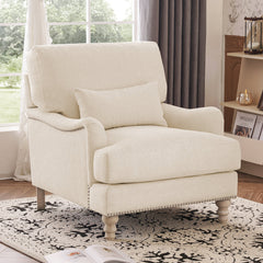 Accent Armchair in Warm Beige Polyester with Gray Wood Legs