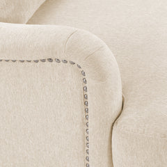 Accent Armchair in Warm Beige Polyester with Gray Wood Legs