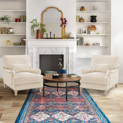 Accent Armchair in Warm Beige Polyester with Gray Wood Legs
