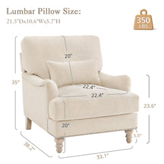 Accent Armchair in Warm Beige Polyester with Gray Wood Legs