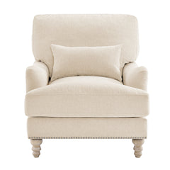 Accent Armchair in Warm Beige Polyester with Gray Wood Legs