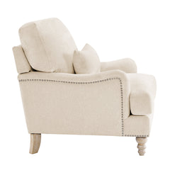 Accent Armchair in Warm Beige Polyester with Gray Wood Legs