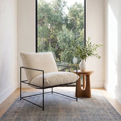 Accent Armchair in White Cotton Blend with Black Metal Legs