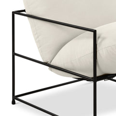 Accent Armchair in White Cotton Blend with Black Metal Legs