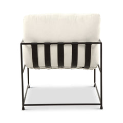 Accent Armchair in White Cotton Blend with Black Metal Legs