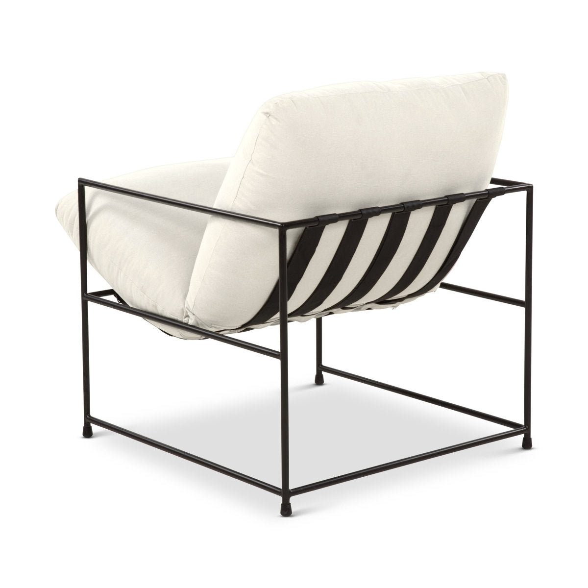 Accent Armchair in White Cotton Blend with Black Metal Legs