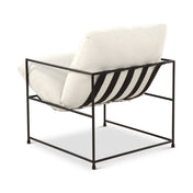 Accent Armchair in White Cotton Blend with Black Metal Legs