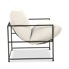 Accent Armchair in White Cotton Blend with Black Metal Legs