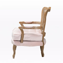 Accent Armchair, Light Pink Velvet with Solid Oak Frame