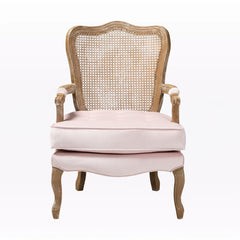Accent Armchair, Light Pink Velvet with Solid Oak Frame