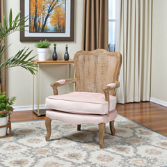 Accent Armchair, Light Pink Velvet with Solid Oak Frame