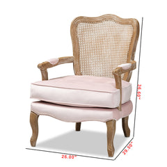 Accent Armchair, Light Pink Velvet with Solid Oak Frame