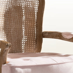 Accent Armchair, Light Pink Velvet with Solid Oak Frame
