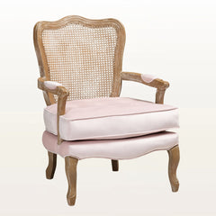 Accent Armchair, Light Pink Velvet with Solid Oak Frame