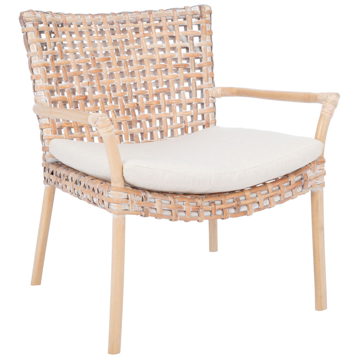 Accent Armchair, Linen Upholstery with Rattan Frame