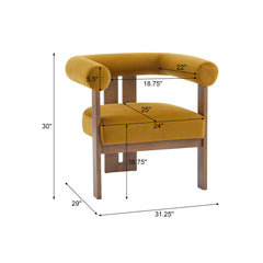 Accent Armchair, Mustard Yellow Velvet with Walnut Finish Legs