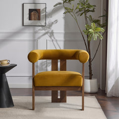 Accent Armchair, Mustard Yellow Velvet with Walnut Finish Legs