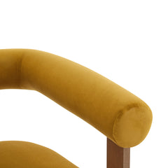 Accent Armchair, Mustard Yellow Velvet with Walnut Finish Legs