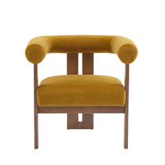Accent Armchair, Mustard Yellow Velvet with Walnut Finish Legs