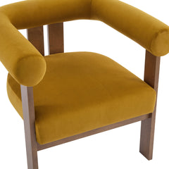 Accent Armchair, Mustard Yellow Velvet with Walnut Finish Legs