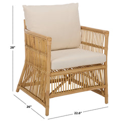 Accent Armchair, Rattan Frame with White Cotton Blend Upholstery