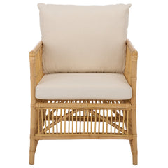 Accent Armchair, Rattan Frame with White Cotton Blend Upholstery