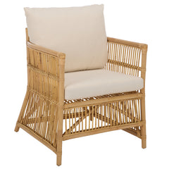 Accent Armchair, Rattan Frame with White Cotton Blend Upholstery
