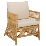 Accent Armchair, Rattan Frame with White Cotton Blend Upholstery